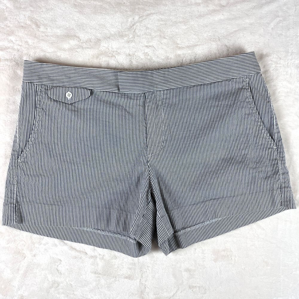 Martin+Osa Coastal Shorts Women 12 Nautical Blue White Striped Seersucker Cotton
